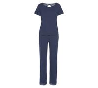 Pyjama LASCANA Gr. 44/46, blau (dunkelblau) Damen Homewear-Sets (32146860-44) dunkelblau