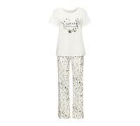 Pyjama LASCANA, Damen, Gr. 32/34, beige (ecru, gemustert), Single Jersey, Obermaterial: 50% Baumwolle, 50% Viskose, geblümt, loose fit lang, Rundhals, eingesetzt, Homewear-Sets Pyjama, mit schönem Blu
