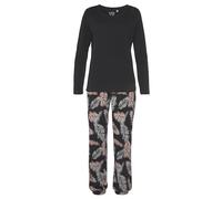 Lascana Damen Pyjama mit bedruckter Hose, Langarmshirt mit Rundhalssausschnitt, mit elastischem Tunnelzugbund, hautfreundlich und atmungsaktiv
