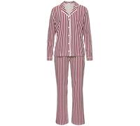 Pyjama LASCANA, Damen, Gr. 36/38, blau (rot, weiß, gestreift), Single Jersey, Obermaterial: 100% Baumwolle, gestreift, bequem lang, V-Ausschnitt, Homewear-Sets Pyjama, mit weihnachtlichem Muster (4753