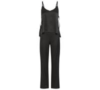 Pyjama LASCANA, Damen, Gr. 32, schwarz, Satin, Obermaterial: 96% Polyester, 4% Elasthan, glänzend, unifarben, gerade hüftlang, tiefer V-Ausschnitt, Homewear-Sets Pyjama, mit seitlichen Bändern zum Ver