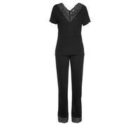 Pyjama LASCANA Gr. 44/46, schwarz Damen Homewear-Sets Pyjamas mit Spitzeneinsätzen (65186325-44)