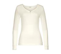 Pyjamaoberteil LASCANA, Damen, Gr. 44/46, beige (ecru), Rippware, Obermaterial: 63% Polyester, 33% Viskose, 4% Elasthan, unifarben, figurumspielend normal, V-Ausschnitt, eng abgestepptes Bündchen, Shi
