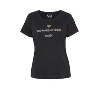 Pyjamaoberteil, Damen, Gr. 36/38, schwarz, Single Jersey, Obermaterial: 100% Baumwolle, VIVANCE DREAMS BY LASCANA, Basic hüftlang, Rundhals, eingesetzt, Shirts, mit Foliendruck (28806137-36) schwarz