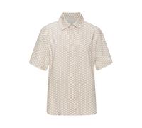 Pyjamaoberteil LASCANA, Damen, Gr. 46, beige (beige, weiß gemustert), Web, Obermaterial: 100% Viskose, gemustert, bequem hüftbedeckend, Shirts, mit edlem Allover-Druck (38477827-46) beige, weiß gemust