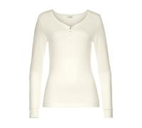 Pyjamaoberteil LASCANA, Damen, Gr. 36/38, beige (ecru), Rippware, Obermaterial: 63% Polyester, 33% Viskose, 4% Elasthan, unifarben, figurumspielend normal, V-Ausschnitt, eng abgestepptes Bündchen, Shi
