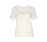 Pyjamaoberteil LASCANA, Damen, Gr. 40/42, beige (ecru), Single Jersey, Obermaterial: 50% Baumwolle, 50% Viskose, loose fit hüftlang, Rundhals, eingesetzt Aufschlag, Shirts, in weicher Qualität (958170