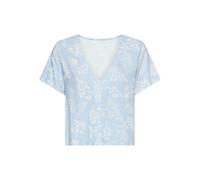 Pyjamaoberteil LASCANA, Damen, Gr. 34, blau (graublau), Web, Obermaterial: 100% Viskose, bedruckt, loose fit taillenbedeckt, tiefer V-Ausschnitt, eingesetzt abgesteppt, Shirts, in kurzer Taillenlänge