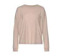 Pyjamaoberteil LASCANA, Damen, Gr. 40/42, braun (nougat), Single Jersey, Obermaterial: 60% Polyester, 36% Viskose, 4% Elasthan, unifarben, oversize hüftlang, Rundhals, weit Bündchen, Shirts, in kusche