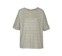 Rundhalsshirt LASCANA "mit breitem Ärmelumschlag", Damen, Gr. 32/34, grün (khaki gestreift), Feinstrick;Jersey, Obermaterial: 54% Viskose (LENZING™ ECOVERO™), 41% Polyester, 5% Elasthan, gestreift, lä