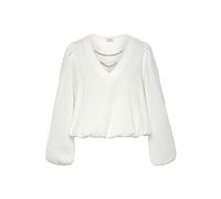 Schlupfbluse LASCANA, Damen, Gr. 42, beige (creme), Cru00eape, Obermaterial: 98% Polyester, 2% Elasthan, unifarben, modisch, figurumspielend hüftlang, V-Ausschnitt, Langarm mit innenliegendem Gummizug