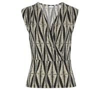 Shirttop LASCANA, Damen, Gr. 36/38, schwarz (schwarz, sand bedruckt), Jersey, Obermaterial: 95% Viskose, 5% Elasthan, bedruckt, figurbetont hüftlang, V-Ausschnitt, Tops Shirttop, mit Raffungen an der 