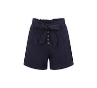 Shorts LASCANA, Damen, Gr. 46, N-Gr, blau (marine), Web, Obermaterial: 58% Viskose, 28% Baumwolle, 14% Leinen, modisch, figurumspielend kurz, Hosen Shorts Strandshorts, und Knopfleiste, kurze Hose, Le