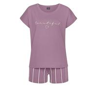 Shorty, Damen, Gr. 36/38, rot (mauve gestreift), Single Jersey, Obermaterial: 100% Baumwolle, VIVANCE DREAMS BY LASCANA, Basic, bequem kurz, Rundhals, Homewear-Sets Shorty, mit Frontdruck (48200828-36