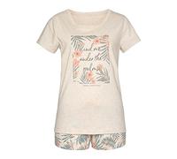 Shorty LASCANA, Damen, Gr. 36/38, beige (sand, bedruckt), Single Jersey, Obermaterial: 100% Baumwolle, bedruckt, Basic, Basic kurz, Rundhals, Homewear-Sets Shorty, mit Palmen-Print (79229318-36) sand,