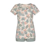 Shorty LASCANA, Damen, Gr. 36/38, grün (jadegrün, bedruckt), Single Jersey, Obermaterial: 100% Baumwolle, bedruckt, Basic, Basic kurz, Rundhals, Homewear-Sets Shorty, mit Palmen-Print (61903854-36) ja