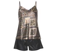 Shorty LASCANA, Damen, Gr. 42, schwarz (allover, schwarz), Satin, Obermaterial: 95% Polyester, 5% Elasthan, Paisley, unifarben, figurumspielend kurz, V-Ausschnitt, Homewear-Sets Shorty, in edler Satin