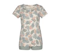 Shorty LASCANA, Damen, Gr. 36/38, jadegrün, bedruckt, Single Jersey, Obermaterial: 100% Baumwolle, bedruckt, Basic, Basic kurz, Rundhals, Homewear-Sets Shorty, mit Palmen-Print (61903854-36) jadegrün,