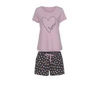 Lascana Damen Shorty Love, Set aus T-shirt & Shorts mit süßem Herzenaufdruck, Single-Jersey Qualität, 50% Baumwolle
