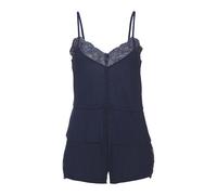 Shorty LASCANA, Damen, Gr. 36/38, blau (nachtblau), Single Jersey, Obermaterial: 100% Viskose. Spitze: 98% Polyester, 2% Elasthan, unifarben, figurumspielend kurz, V-Ausschnitt, Homewear-Sets Shorty,