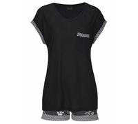 Shorty LASCANA, Damen, Gr. 32/34, schwarz (schwarz, gemustert), Single Jersey, Obermaterial: 100% Viskose, gemustert, unifarben, Basic, bequem kurz, Umschlagsaum, Homewear-Sets Shorty, im Schwarz-Weiß