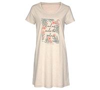Sleepshirt LASCANA, Damen, Gr. 32/34, N-Gr, beige (sand, meliert), Single Jersey, Obermaterial: 100% Baumwolle, bedruckt, Basic, Basic kurz, Rundhals, eingesetzt, Kleider Sleepshirt, mit Palmen-Print 