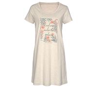 Sleepshirt LASCANA, Damen, Gr. 44/46, N-Gr, beige (sand, meliert), Single Jersey, Obermaterial: 100% Baumwolle, bedruckt, Basic, Basic kurz, Rundhals, Kurzarm eingesetzt, Kleider, zum Wohlfühlen (9590