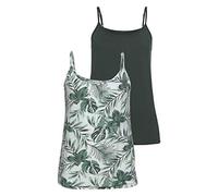 Spaghettitop LASCANA "mit Raffung am Ausschnitt", Damen, Gr. 36/38, grün (weiß, bedruckt, dunkelgrün), Obermaterial: 95% Viskose (LENZING™ ECOVERO™), 5% Elasthan, gemustert, lässig geschnitten, tiefer