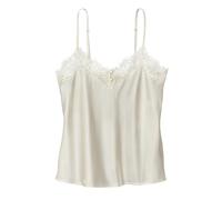 Spaghettitop LASCANA "Alana", Damen, Gr. 44/46, beige (champagner), Spitze, Obermaterial: 87% Seide, 7% Polyamid, 6% Elasthan, tiefer V-Ausschnitt, Tops, mit hohem Seidenanteil und edler Spitze, Desso