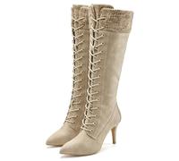 Stiefel LASCANA "Stiefelette, Langer Stiefel", Damen, Gr. 40, beige, Obermaterial: 100% Lederimitat. Futter: 100% Lederimitat. Decksohle: 100% Lederimitat. Laufsohle: 100% Synthetik, unifarben mit Far