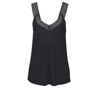 Strandtop LASCANA, Damen, Gr. 32/34, schwarz, Jersey, Obermaterial: 100% Viskose. Spitze: 100% Baumwolle, unifarben, figurumspielend hüftlang, V-Ausschnitt, Tops Strandtop, mit Trägern aus Häkelspitze
