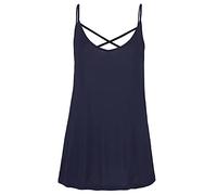 Strandtop LASCANA, Damen, Gr. 40/42, blau (marine), Jersey, Obermaterial: 100% Viskose, unifarben, figurumspielend hüftlang, V-Ausschnitt, Tops Strandtop, mit gekreuzten Trägern im Rücken, lockeres Sp