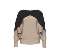 Strickpullover LASCANA, Damen, Gr. 40/42, schwarz (schwarz, sand), Strick, Obermaterial: 50% Viskose, 28% Polyester, 22% Polyamid, colorblocking, modisch, figurumspielend hüftlang, Rundhals, Langarm e