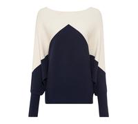 Strickpullover LASCANA, Damen, Gr. 44/46, beige (creme, marine), Strick, Obermaterial: 50% Viskose, 28% Polyester, 22% Polyamid, colorblocking, modisch, figurumspielend hüftlang, Rundhals, Langarm ext