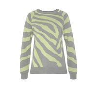 Strickpullover LASCANA, Damen, Gr. 36/38, grau (grau, limone), Strick, Obermaterial: 50% Baumwolle, 50% Polyacryl, figurumspielend hüftlang, Rundhals, Rippstrickbündchen, Pullover Strickpullover, mit