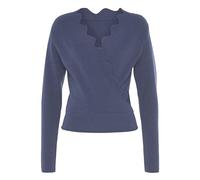 Strickpullover LASCANA, Damen, Gr. 40/42, blau (marine), Strick, Obermaterial: 50% Viskose, 28% Polyester, 22% Polyamid, unifarben, figurbetont hüftlang, V-Ausschnitt, Pullover Strickpullover, mit Wel