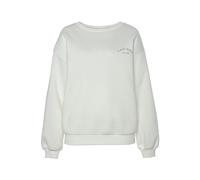 Sweatshirt LASCANA "-Pullover" Gr. 40/42, beige (creme) Damen Sweatshirts mit seitlichem Rippeinsatz und Logo-Print (31360205-40)