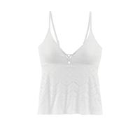 Tankini-Top LASCANA "Omara", Damen, Gr. 44, Cup A/B, beige (creme), Microfaser, Recycling-Polyamid, unifarben, modisch, Bikini-Oberteile, mit Lochstickerei (85000449-44) creme