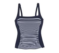 Tankini-Top LASCANA "Myst", Damen, Gr. 44, Cup D, blau (marine, weiß), Recycling-Polyamid, gestreift, Bikini-Oberteile, mit platziertem Streifen-Design (44319058-44) marine, weiß