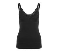 Unterhemd LASCANA, Damen, Gr. 40/42, N-Gr, schwarz, Obermaterial: 90% Baumwolle, 10% Elasthan (LYCRA). Meshfutter: 90% Polyamid, 10% Elasthan. Spitze: 90% Polyamid, 10% Elasthan, unifarben, körpernah,