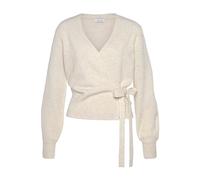 Wickelstrickjacke LASCANA, Damen, Gr. 44/46, beige (creme), Strick, Obermaterial: 52% Polyester, 44% Polyacryl, 4% Elasthan, meliert, unifarben, sehr bequem hüftlang, Rippbündchen, Strickjacken, mit b