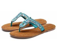 Zehentrenner LASCANA Gr. 37, blau (türkis, blau) Damen Schuhe Zehentrenner Sandale, Pantolette aus Leder mit Zierperlen (52491849-37)