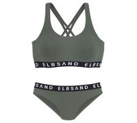 Elbsand Bustier-Bikini LM Microfaser oliv unifarben mit kontrastfarbenen Schriftzügen Gr. 38 C/D