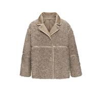 Fellimitatjacke LASCANA, Damen, Gr. 46, grau (taupe), Plüsch, Obermaterial: 100% Polyester, unifarben, figurumspielend hüftlang, Jacken, mit Lederimitat-Einsätzen, Sherpa-Jacke aus Teddyplüsch mit Tas