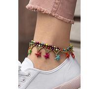 Fußkette mit Anhänger LASCANA "fröhliche Seestern Motive", Damen, Gr. Materialmix, schwarz (pink, blau, gelb, goldfarben, schwarz), bunt, Fußketten, Seesternanhänger, Fußkettchen-Armband, Fußkettchen