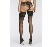 Halterlose Feinstrümpfe LASCANA, Damen, Gr. 48/50, schwarz, Elasthan, Polyamid, transparent, uni, elastisch, Socken, mit eingearbeiteter Handytasche (81072012-48) schwarz