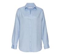 Hemdbluse LASCANA, Damen, Gr. 40, blau, Web, Obermaterial: 58% Viskose, 28% Baumwolle, 14% Leinen, unifarben, modisch, figurumspielend hüftbedeckend, V-Ausschnitt, Langarm 2-Knopf-Manschette, Blusen,