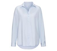Hemdbluse LASCANA, Damen, Gr. 42, blau (hellblau, weiß gestreift), Web, Obermaterial: 100% Lyocell, gestreift, figurumspielend hüftlang, tiefer V-Ausschnitt, 2-Knopf-Manschette, Blusen Hemdbluse, aus 