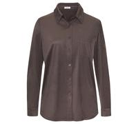 Hemdbluse LASCANA "aus Velourlederimitat", Damen, Gr. 38, taupe, Stoff, Obermaterial: 90% Polyester, 10% Elasthan, unifarben, figurumspielend hüftlang, Rundhals, 1-Knopf-Manschette, Blusen Hemdbluse,