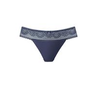 High-Waist-String LASCANA, Damen, Gr. 32/34, blau (marine), Microtouch, Obermaterial: 90% Polyamid, 10% Elasthan, figurbetont, Unterhosen High-Waist-String, mit breitem Bund aus floraler Spitze (35604